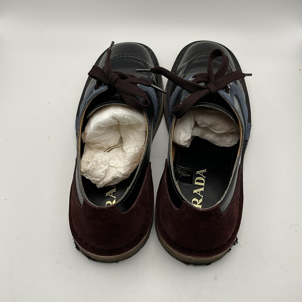 Prada Men's Size 8 Leather Suede Colorblock Lace Up Oxford Shoes Italy - Picture 3 of 7